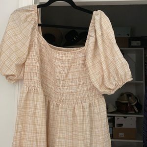 Tan Gingham Midi Dress